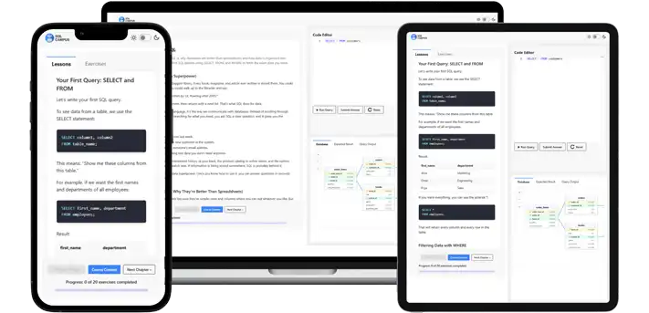 SQL Campus interactive SQL course in browser